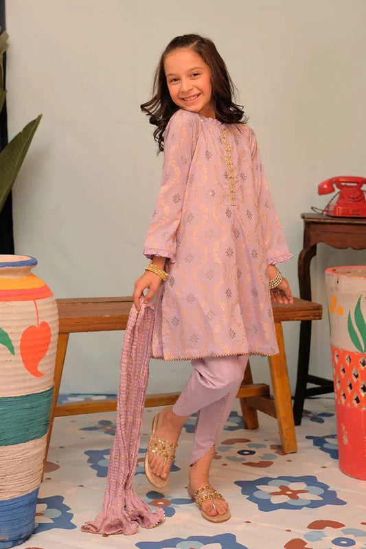 Picture of KBD-02866 | Purple & Gold | Casual Plus 3 Piece Suit | Cotton Jacquard - Available at Raja Sahib