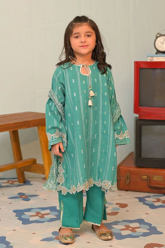 Picture of <!--aoz-->KBD-02887 | Sea Green & Gold | Casual Plus 3 Piece Suit | Viscose Cotton Filament Jacquard - Available at Raja Sahib