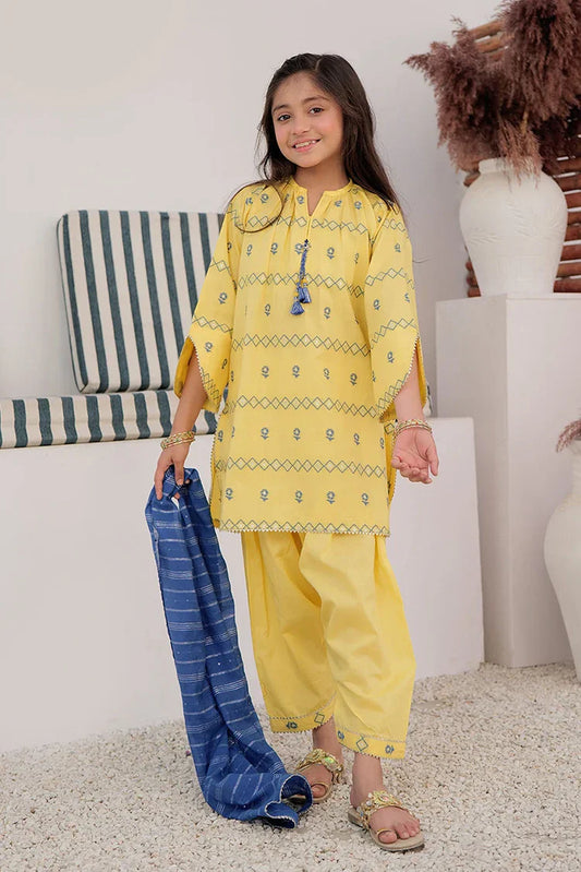Picture of <!--aox-->KBD-02903 | Yellow & Blue | Casual Plus 3 Piece Suit | Cotton Jacquard - Available at Raja Sahib