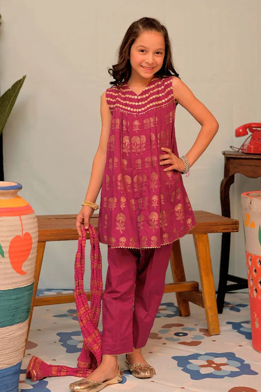 Picture of <!--awx-->KBD-02933 | Magenta & Gold | Casual Plus 3 Piece Suit | Cotton Jacquard - Available at Raja Sahib