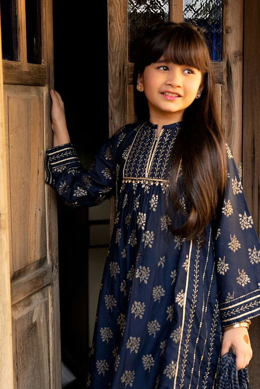 Picture of <!--akk-->KBD-03048 | Blue & Gold | Casual Plus 3 Piece Suit | Cotton Jacquard - Available at Raja Sahib