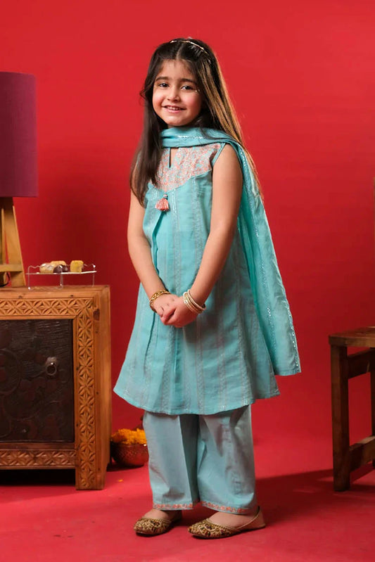 KBD-03312 | S.Green & Multicolor | Casual Plus 3 Piece Suit | Cotton Dobby