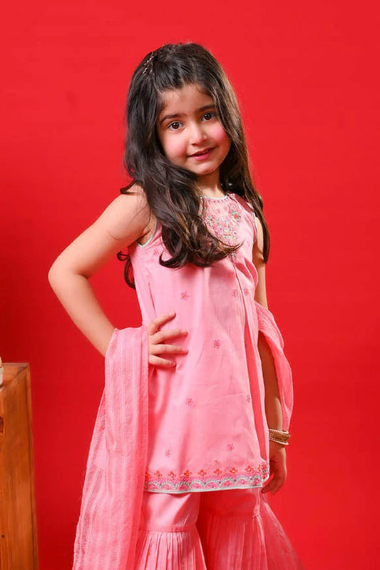 Senorita - Peach & Multicolor - Casual Plus 3 Piece Suit - Cotton Plain - KBD-03324