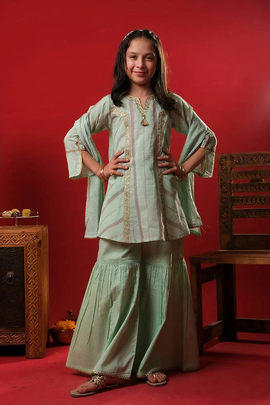 Senorita - Green & Multicolor - Casual 3 Plus Piece Suit - Cotton Dobby - KBD-03351