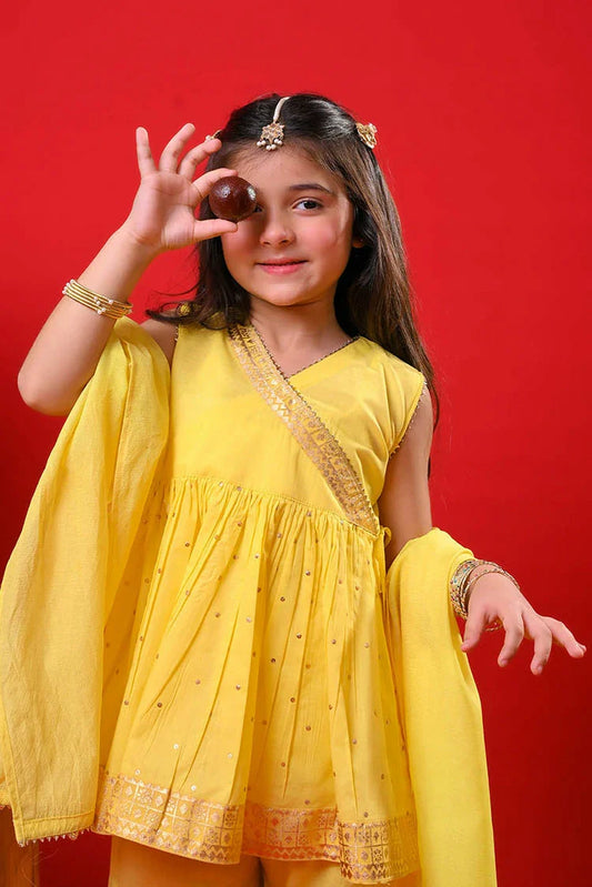 Senorita - Yellow & Gold - Casual Plus 3 Piece Suit - Cotton Gold Foil Printed - KBD-03366