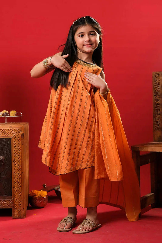 Senorita - Fawn & Multicolor - Casual Plus 3 Piece Suit - Cotton Dobby - KBD-03379