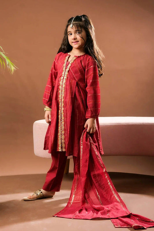 Senorita - Maroon & Multicolor - Casual Plus 3 Piece Suit - Cotton Dobby - KBD-03381