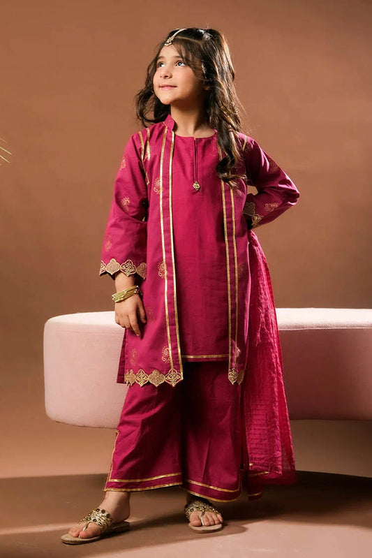 KBD-03383 | Magenta & Gold | Casual Plus 3 Piece Suit | Cotton Jacquard