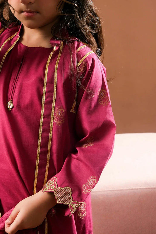 KBD-03383 | Magenta & Gold | Casual Plus 3 Piece Suit | Cotton Jacquard