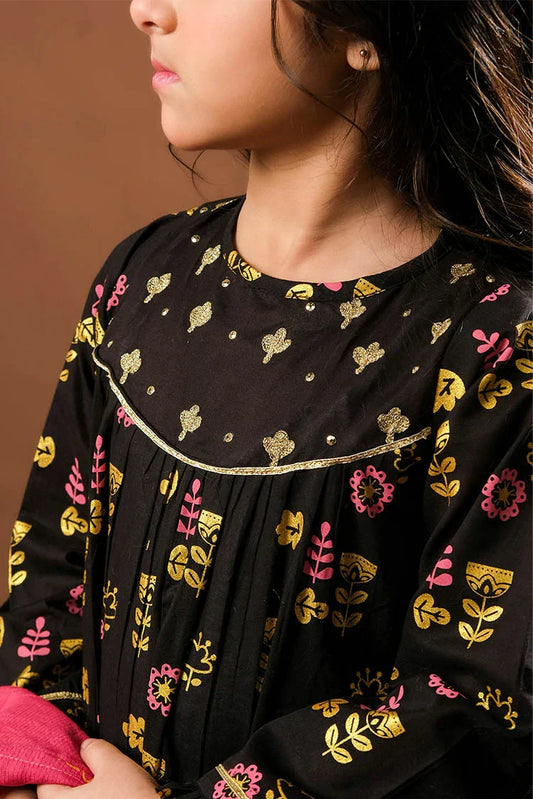 KBD-03387 | Black & Multicolor | Casual Plus 3 Piece Suit | Cotton Glitter Printed