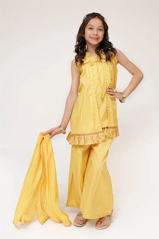 Senorita - Kids Casual Dress - Mustard & Gold - Casual Plus 3 Piece Suit - KBD-03447