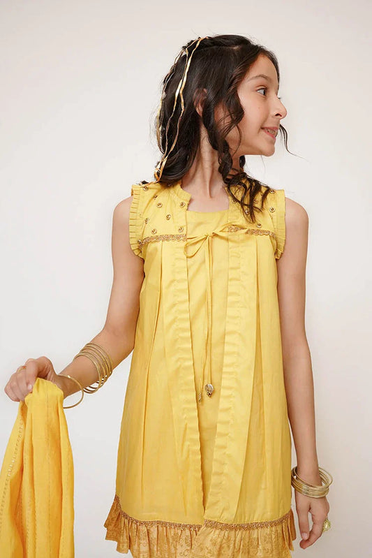 Senorita - Kids Casual Dress - Mustard & Gold - Casual Plus 3 Piece Suit - KBD-03447