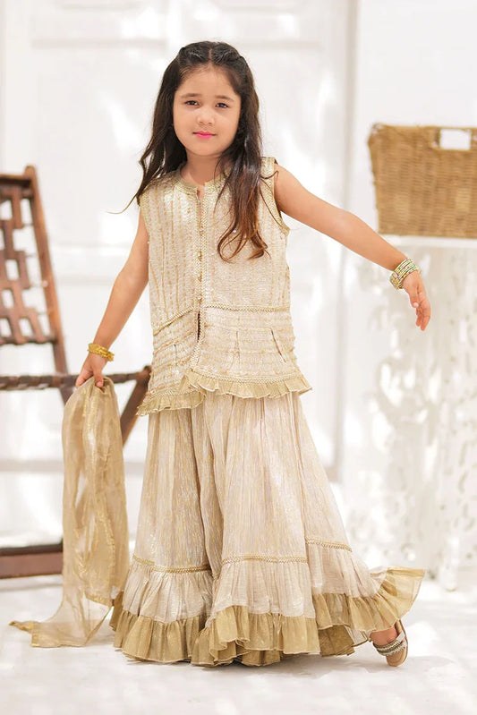 KDD-02734 | Fawn & Gold | Formal 3 Piece Suit | Banarsi Shimmer & Organza tissue