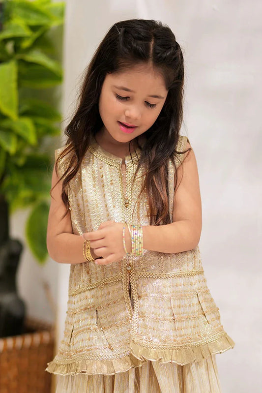 KDD-02734 | Fawn & Gold | Formal 3 Piece Suit | Banarsi Shimmer & Organza tissue