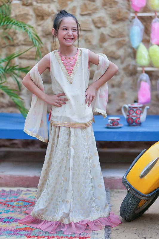 Picture of <!--baz-->KDD-02757 | Fawn & Gold | Formal 3 Piece Suit | Crinkle Shafoon Fancy Fabric - Available at Raja Sahib