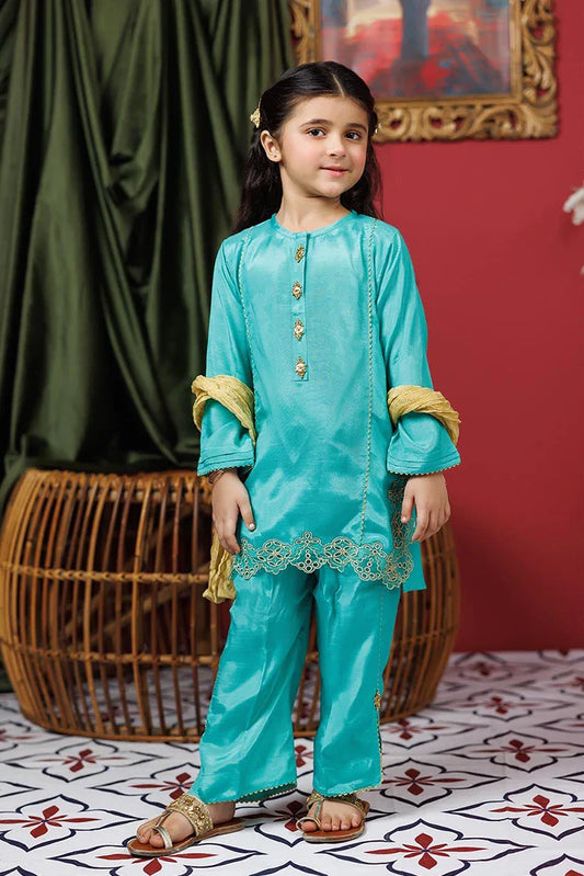 KDD-02948 | Sea Green & Gold | Formal 3 Piece Suit | VIscose Raw Silk