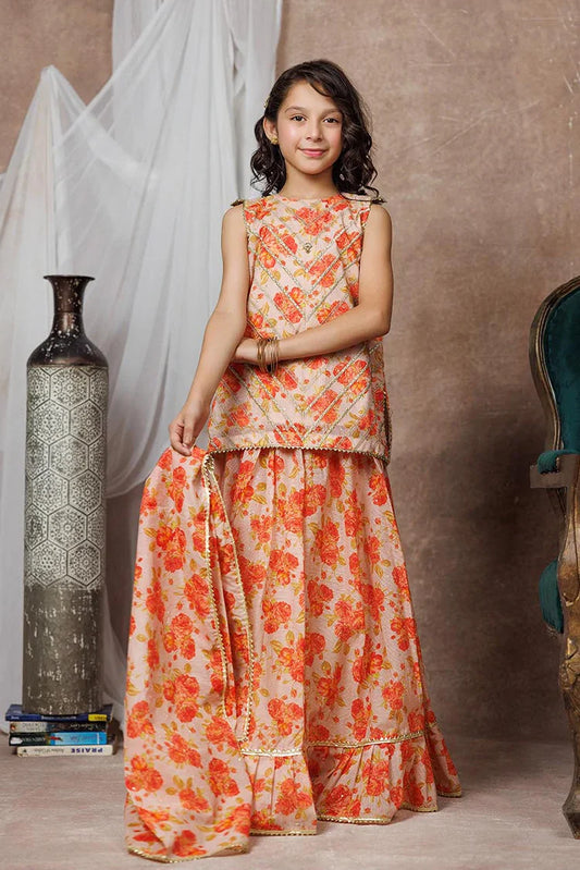 KDD-02997 | Fawn & Multicolor | Formal 3 Piece Suit | Cotton Organza Digital Print