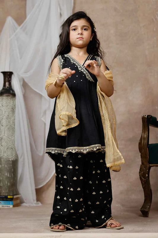 KDD-03018 | Black & Gold | Formal 3 Piece Suit | Viscose Raw Silk