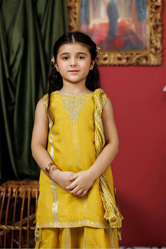 Kids formal clothes | Mustard & Gold | Formal 3 Piece Suit | Fancy Yarn Cotton Silk | KDD-03054
