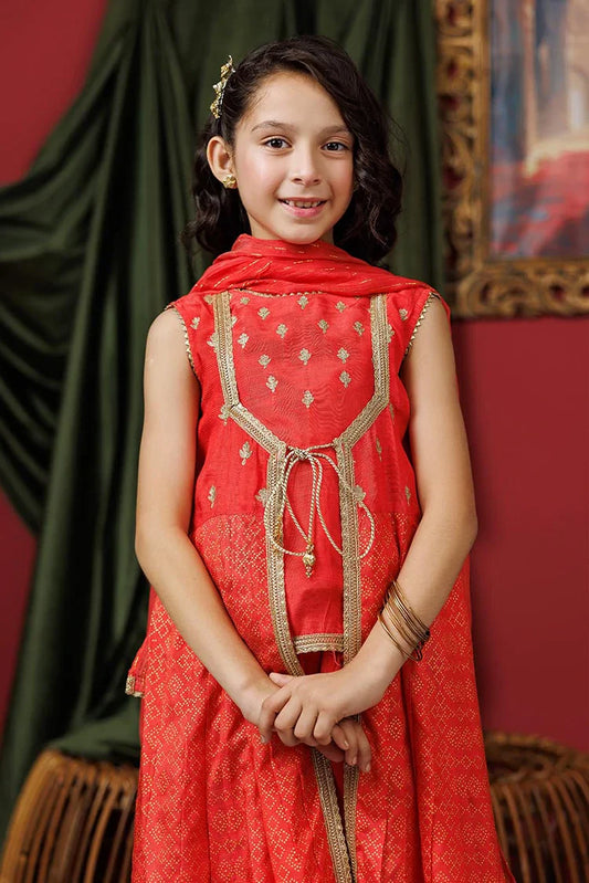 KDD-03072 | Dark Peach & Gold | Formal 3 Piece Suit | Viscose Raw-Silk