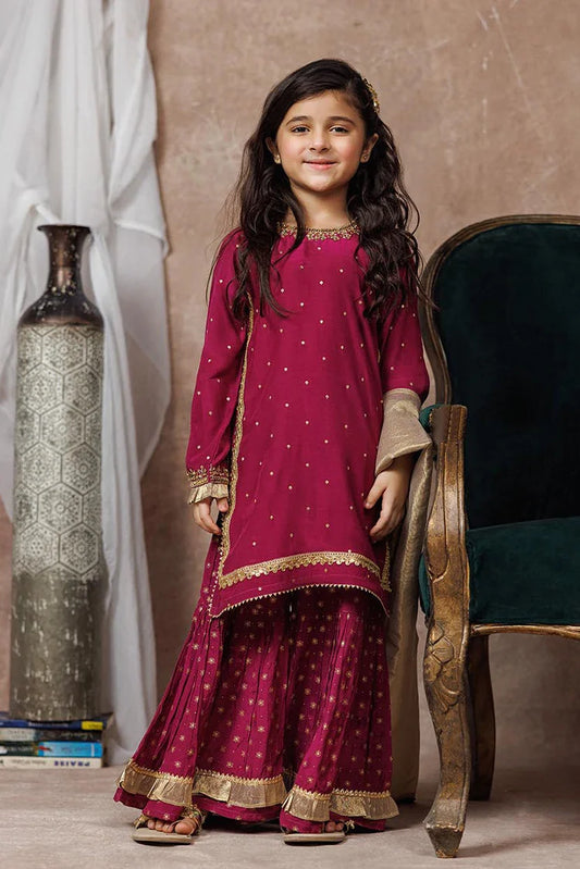 KDD-03074 | Magenta & Gold | Formal 3 Piece Suit | Viscose Raw-Silk
