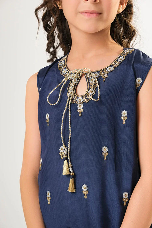 Kids formal clothes | Blue & Multicolor | Formal 3 Piece Suit | Viscose Raw-Silk | KDD-03105