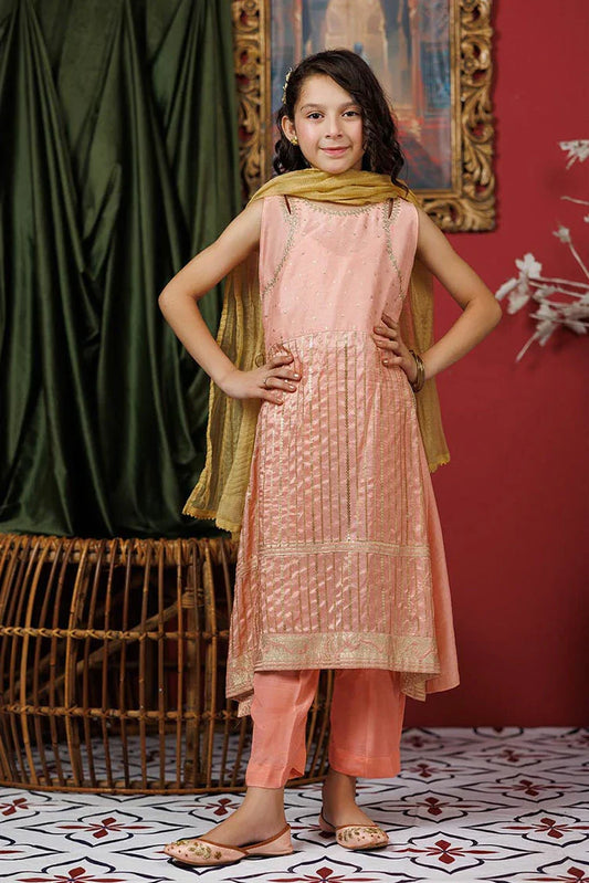 KDD-03106 | Peach & Gold | Formal 3 Piece Suit | Viscose Raw-Silk