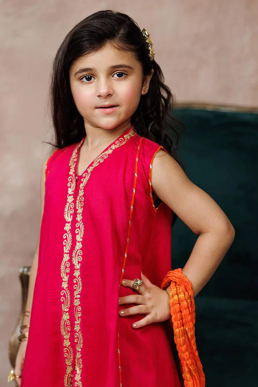 KDD-03107 | Shocking Pink & Multicolor | Formal 3 Piece Suit | Viscose Raw-Silk