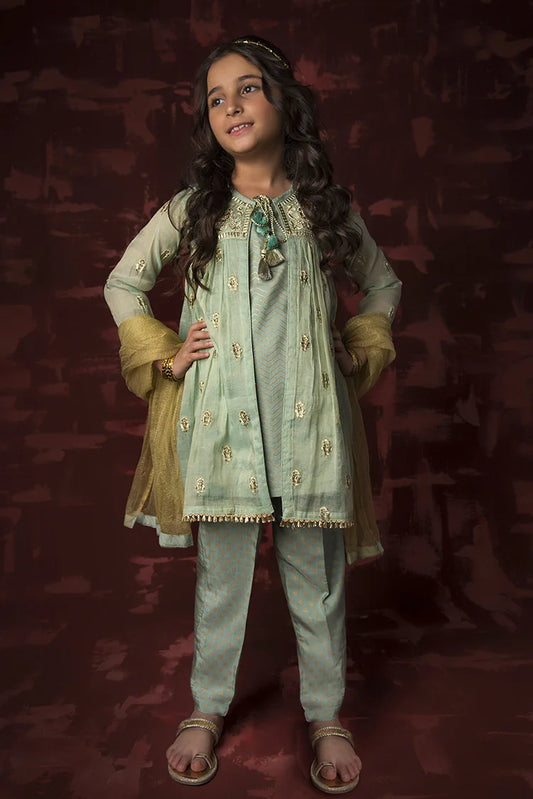 Kids formal clothes | Green & Gold | Formal 3 Piece Suit | Banarsi Masuri | KDD-03158