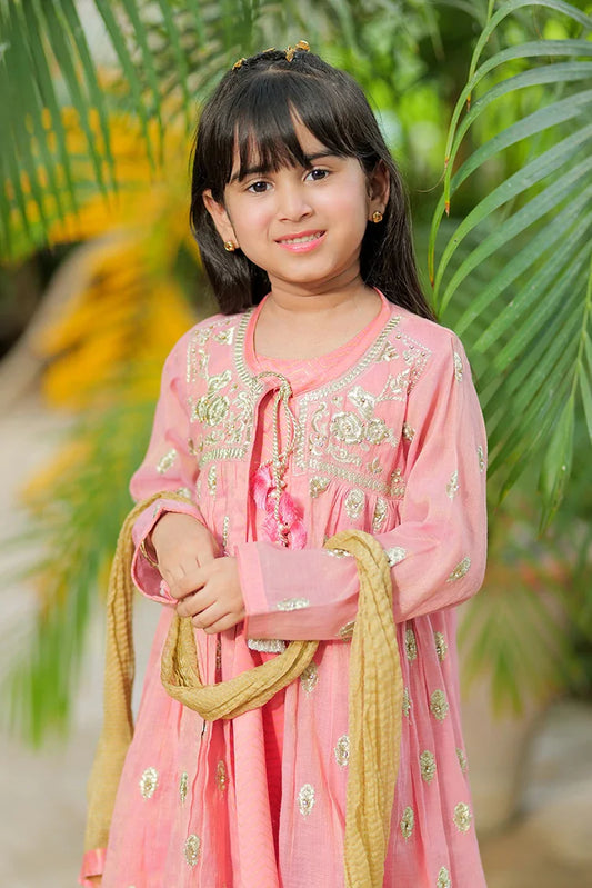 Kids formal clothes | Tea Pink & Gold | Formal 3 Piece Suit | Banarsi Masuri | KDD-03159