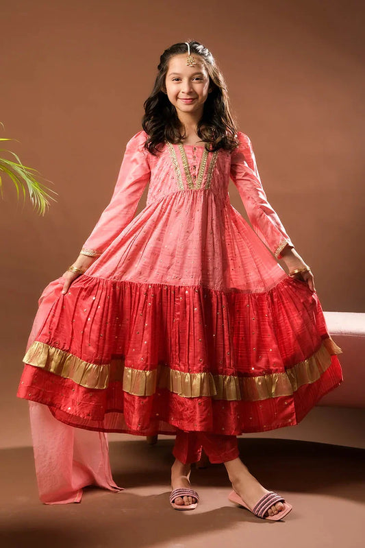 Senorita - Kids formal clothes - Peach & Dark Pink - Formal 3 Piece Suit - KDD-03220