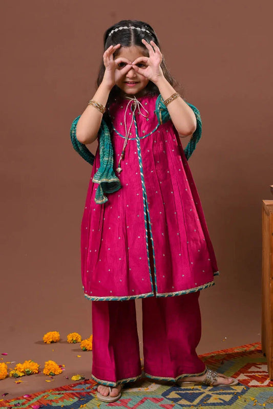Senorita - Kids formal clothes - Shocking Pink & Multicolor - Formal 3 Piece Suit - KDD-03234