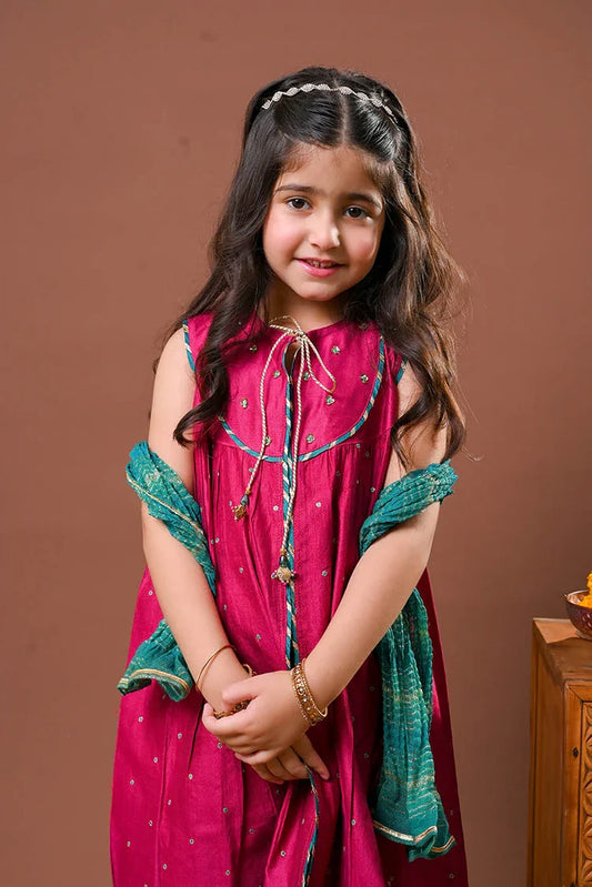 Senorita - Kids formal clothes - Shocking Pink & Multicolor - Formal 3 Piece Suit - KDD-03234