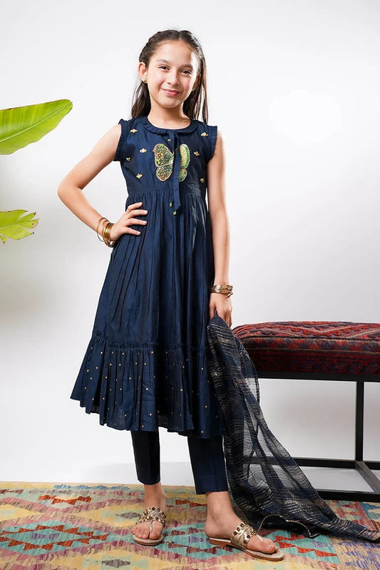 Senorita - Kids formal clothes - Navy Blue & Gold - Formal 3 Piece Suit - KDD-03236