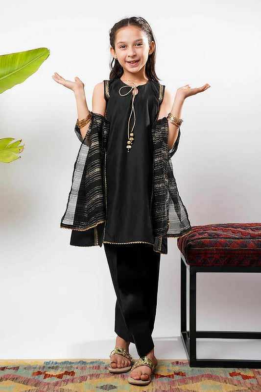 KDD-03239 | Black & Gold | Formal 3 Piece Suit | Viscose Chambry Katan