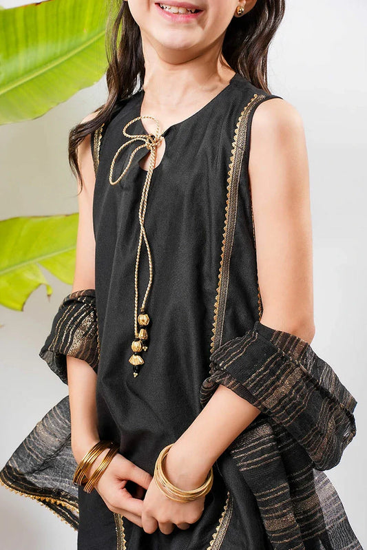 KDD-03239 | Black & Gold | Formal 3 Piece Suit | Viscose Chambry Katan