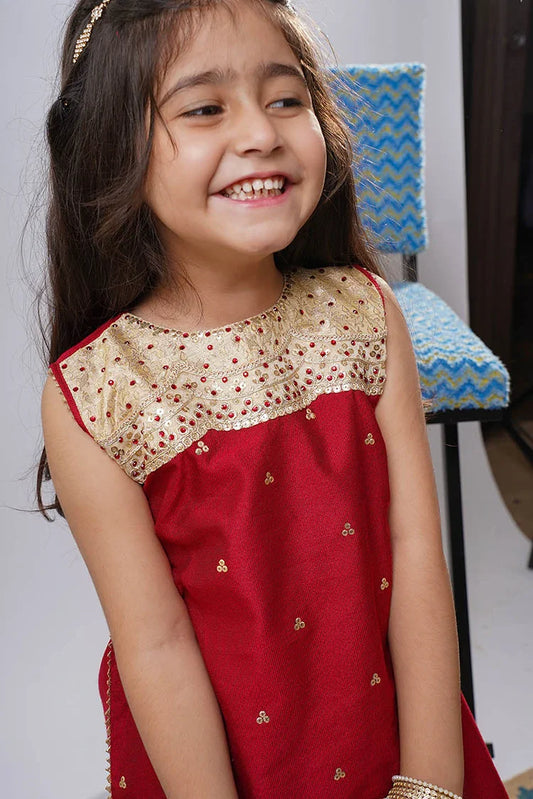 Senorita - Kids formal clothes - Maroon/Gold - Formal 3 Piece Suit - KDD-03240