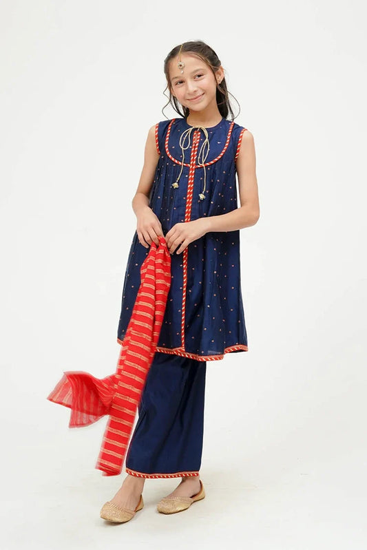 Senorita - Kids formal Dress - Blue & Multicolor - 3 Piece - KDD-03678