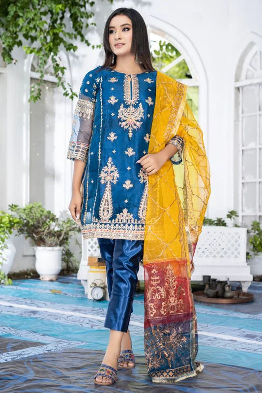 Picture of <!--aja-->Ketifa - Formals Unstitched Collection - Artistic Blue - Available at Raja Sahib