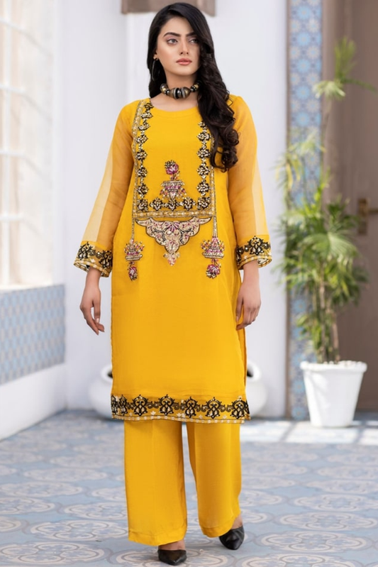 Picture of <!--bkr-->Ketifa - Organza 2 Pc Ready To Wear Collection - Glamorous Gold - Available at Raja Sahib