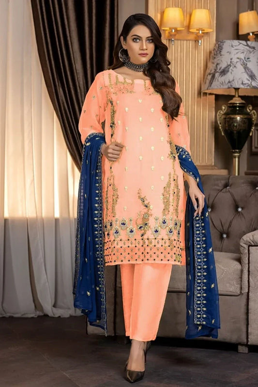Picture of <!--bmc-->Ketifa - 3 PC Luxury Unstitched Collection - Trendy Peach - Available at Raja Sahib