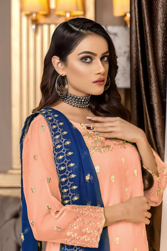 Picture of <!--bmc-->Ketifa - 3 PC Luxury Unstitched Collection - Trendy Peach - Available at Raja Sahib