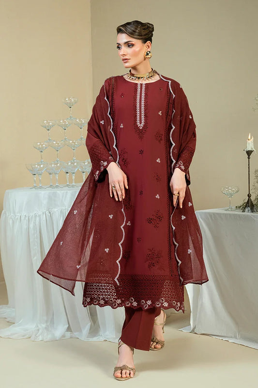 Kaanthaa - Kunes - Bayon Silk Unstitched - 3 Piece - 0010 - Maroon