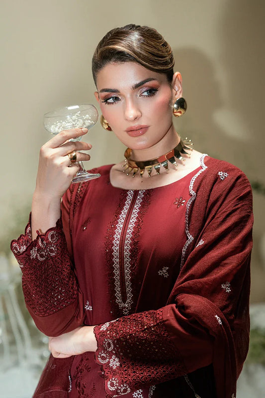 Kaanthaa - Kunes - Bayon Silk Unstitched - 3 Piece - 0010 - Maroon