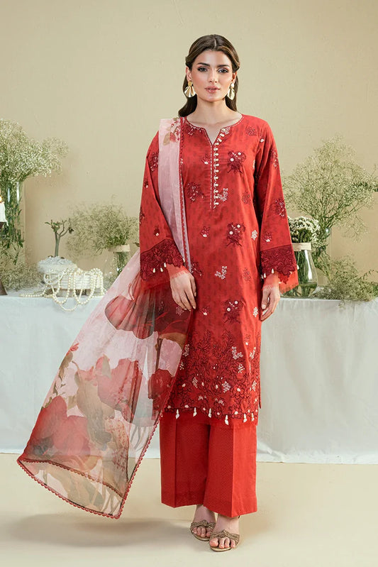 Kaanthaa - Kunep - Lawn Unstitched - 3 Piece - 001 - Red