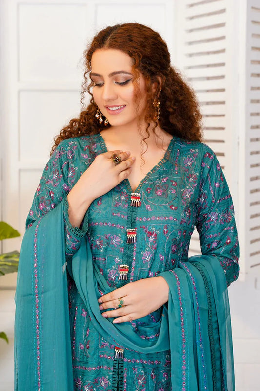 Picture of <!--kw-->Threads & Weaves - 3 Pc Embroidered Lawn Suit - L23101 - Available at Raja Sahib