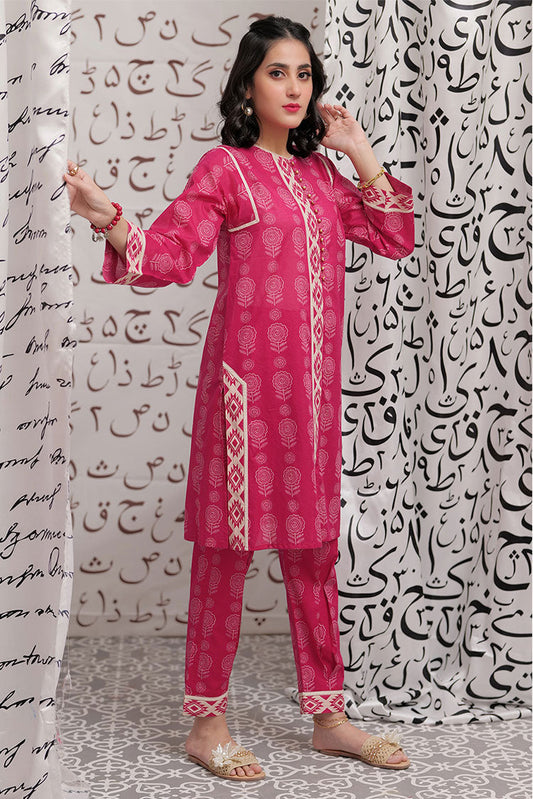 Senorita - LAC-02250 | Shocking Pink | Casual 2 Piece Suit | Cotton Lawn Print
