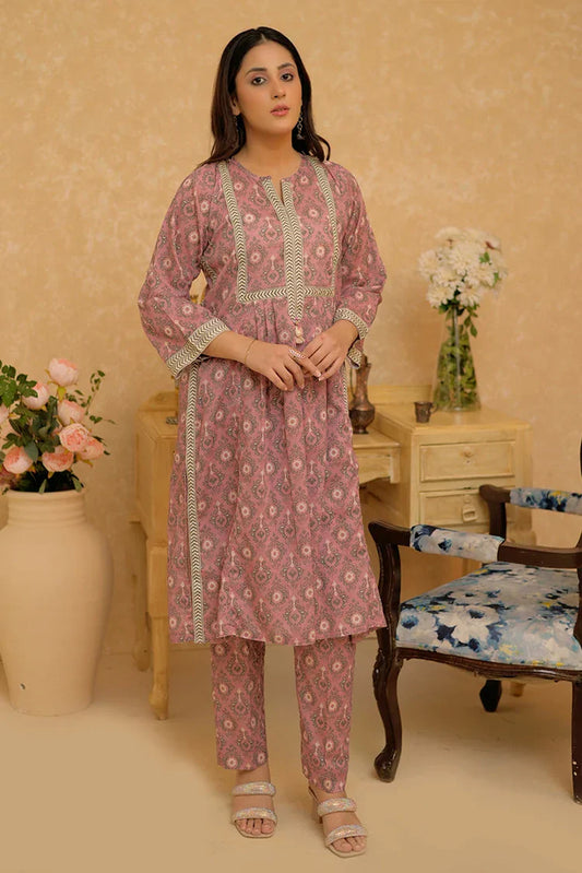 Picture of LAC-02834 | Tea Pink & Multicolor | Casual 2 Piece Suit | Cotton Dobby Print - Available at Raja Sahib
