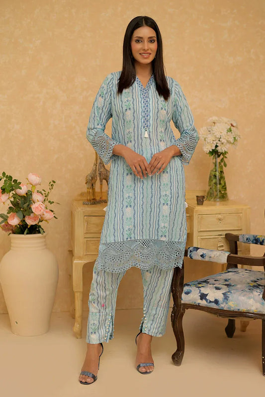 Picture of LAC-02835 | Light Blue & Multicolor | Casual 2 Piece Suit | Cotton Dobby Print - Available at Raja Sahib