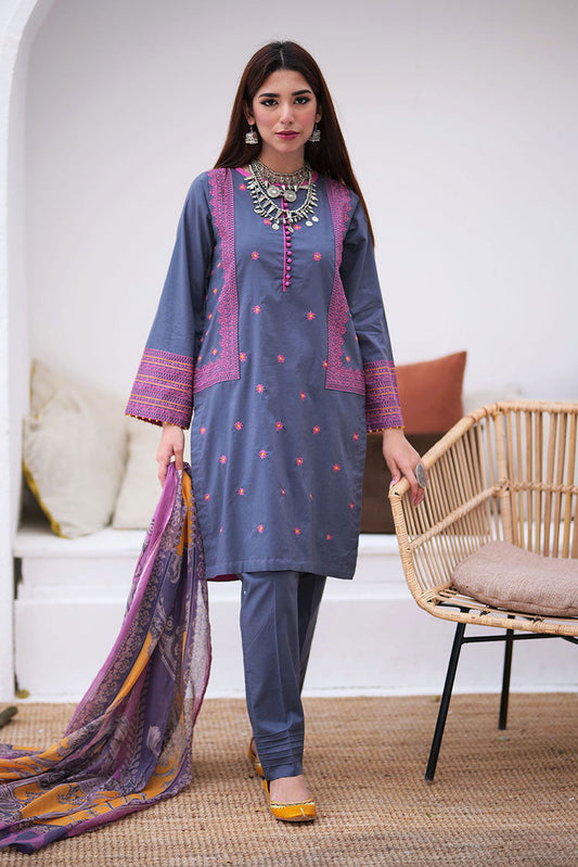 Senorita - LAD-02138 | Grey Multicolor | Casual 3 Piece Suit | Cotton Plain Cambric